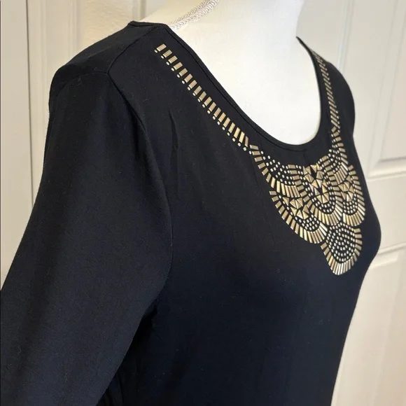 Vince Camuto Black Long Sleeve Maxi Dress Embellished Neckline New Medium - Picture 5 of 8
